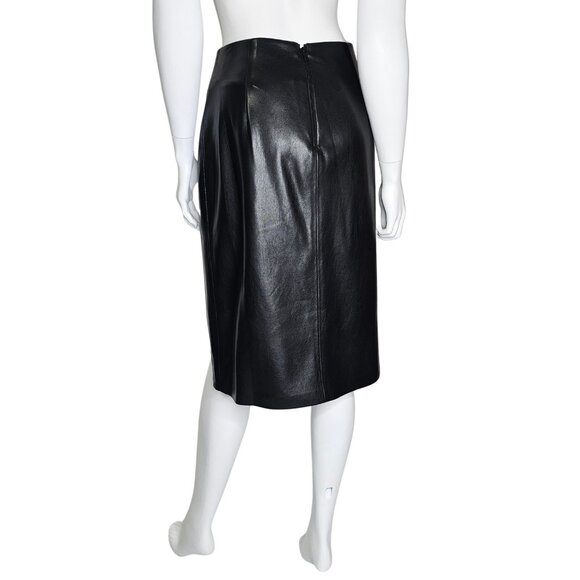 ALICE & OLIVIA "Siobhan" Black Vegan Leather Midi Front Slit Skirt | US 8 | $285 - Picture 5 of 6